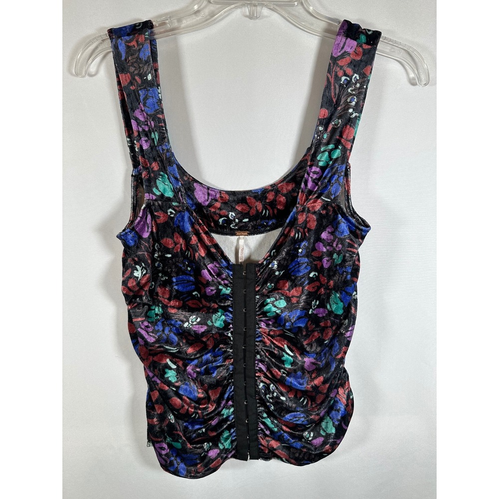 Free People Floral Velvet Hook Eye Ruched Corset Bustier Top Medium